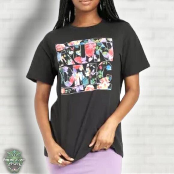 Run DMC Floral Print Oversized Boyfriend Crewneck Short Sleeve T Shirt, Women's - Picture 5 of 5